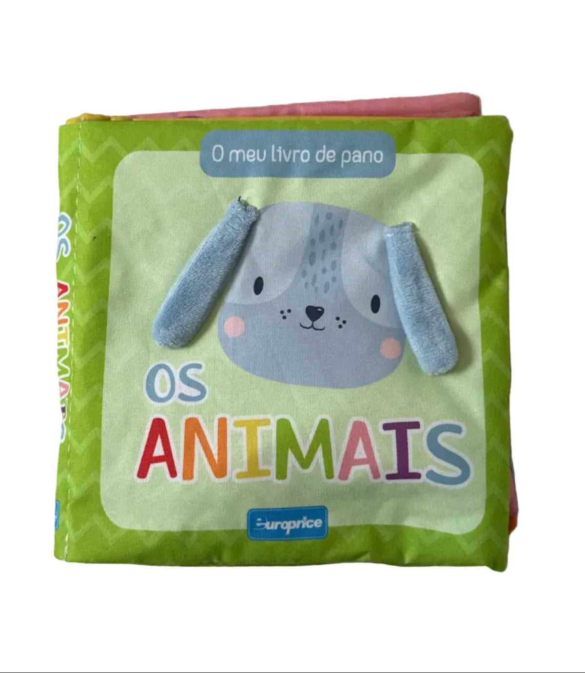 Children's book titled 'Os Animais' with a cartoon animal on a textured surface