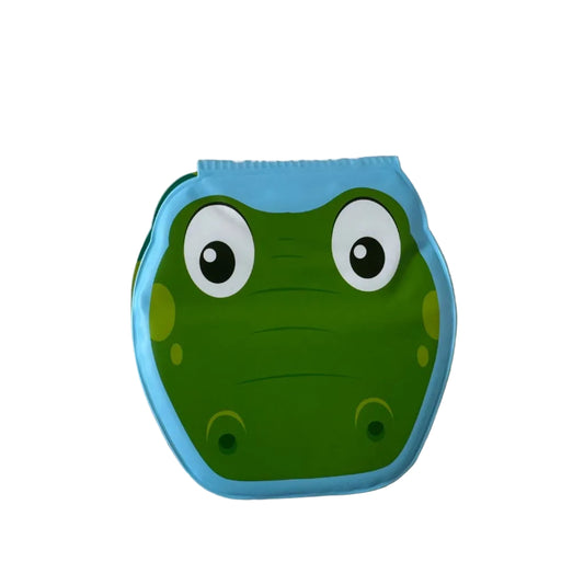 A waterproof crocodile baby bath book written entirely in Portuguese. Perfect for babies and toddlers in Portuguese-speaking and bilingual families in the UK.