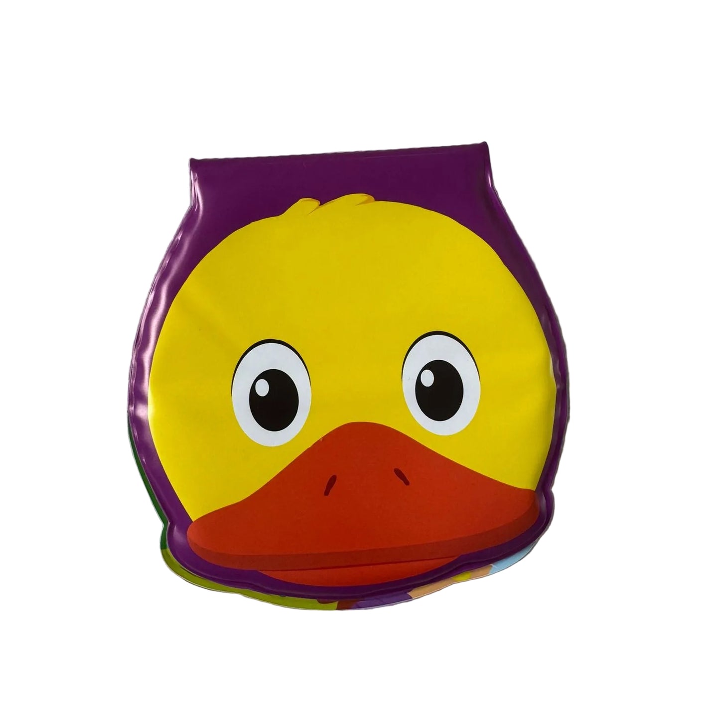Colorful duck-shaped object on a textured gray background