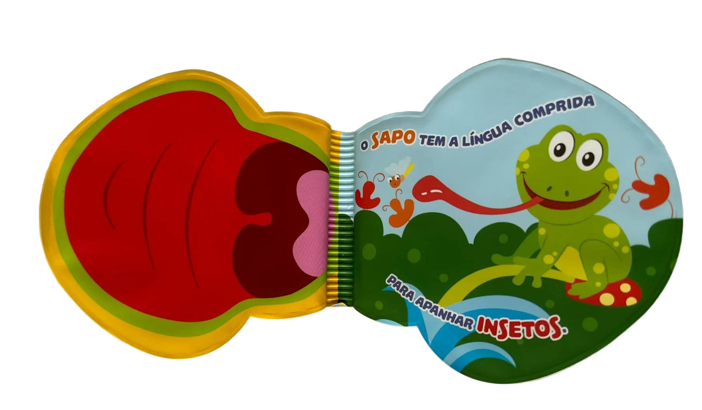 Colorful children's book with a red lid on a textured surface
