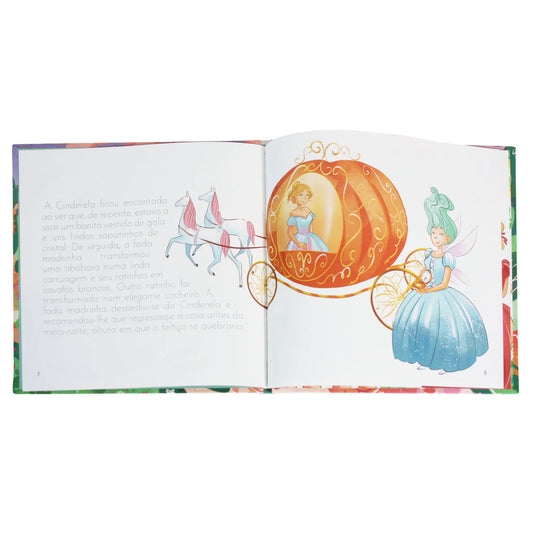 Cinderella fairy tale book pages in Portuguese
