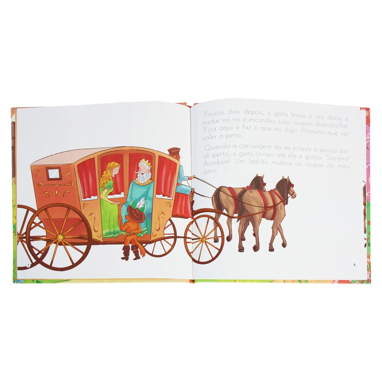 Puss in Boots fairy tale book pages in Portuguese