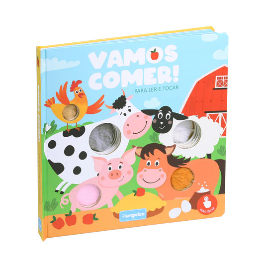 Let's Eat Portuguese sensory book cover for babies and toddlers