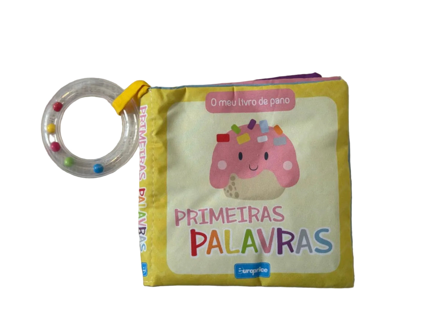 Packaged children's book titled 'Palavras' with a colorful elephant illustration on a textured surface.