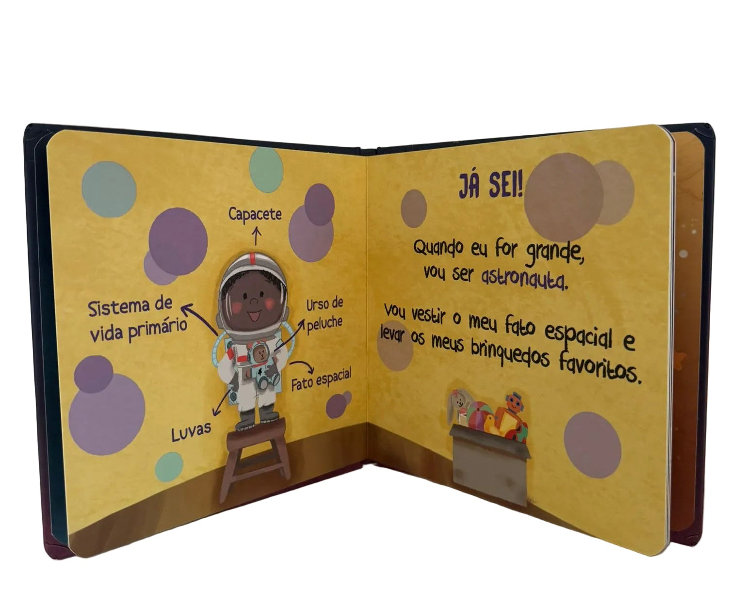 Open book with cartoon astronaut illustration on a white background