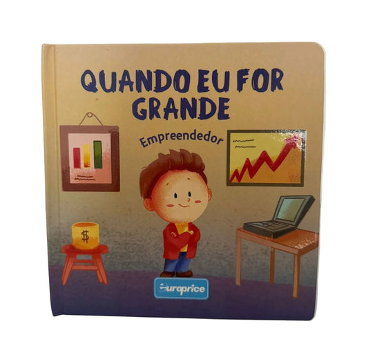 Children's book titled 'Quando Eu For Grande' with a cover illustration of a child and educational graphics.