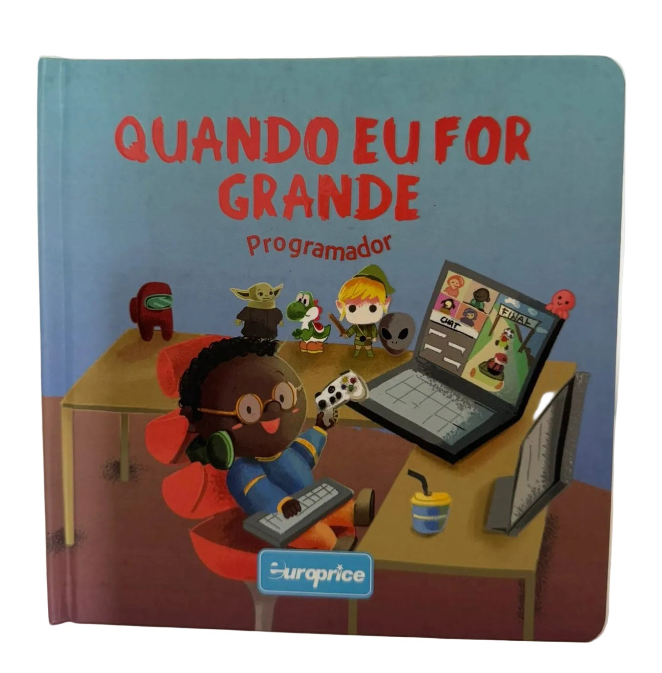 Children's book titled 'Quando Eu For Grande Programador' with a colorful cover featuring a child at a desk with a computer.