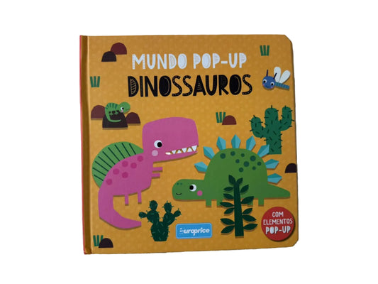 Children's book with dinosaur illustrations on a textured surface